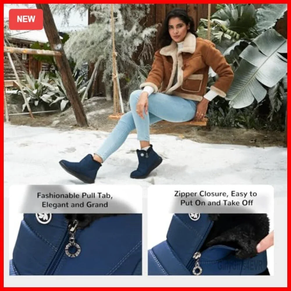 Waterproof Winter Snow Boots with Warm Fur Lining Ankle Booties